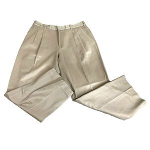 Lands End Pants Adult 35x26.5 Tan Pleated Straight Leg Trouser Casual Dress Mens